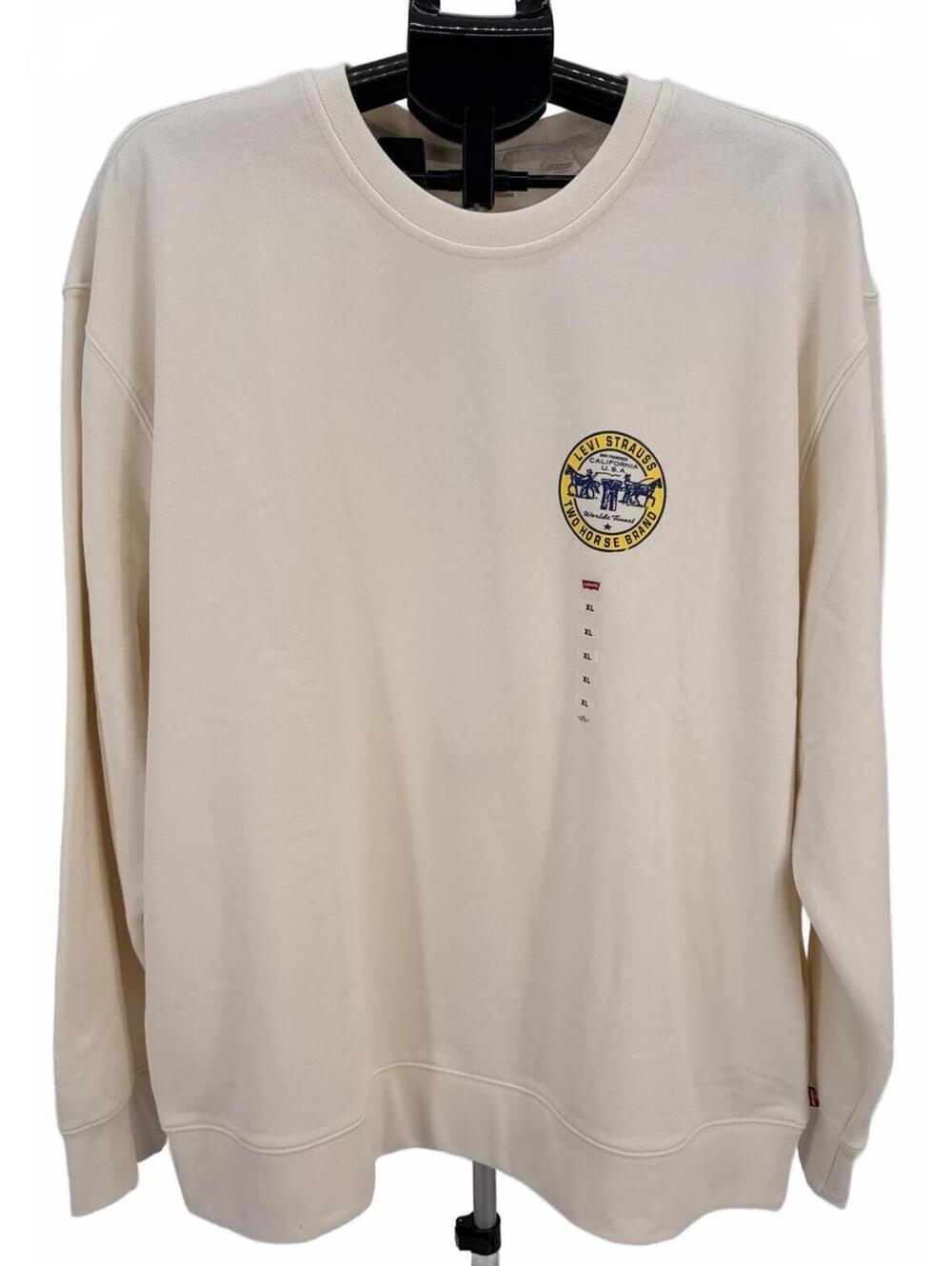 Levi's Relaxed Fit Crewneck Sweatshirt Two Horse Brand Logo XL Cream